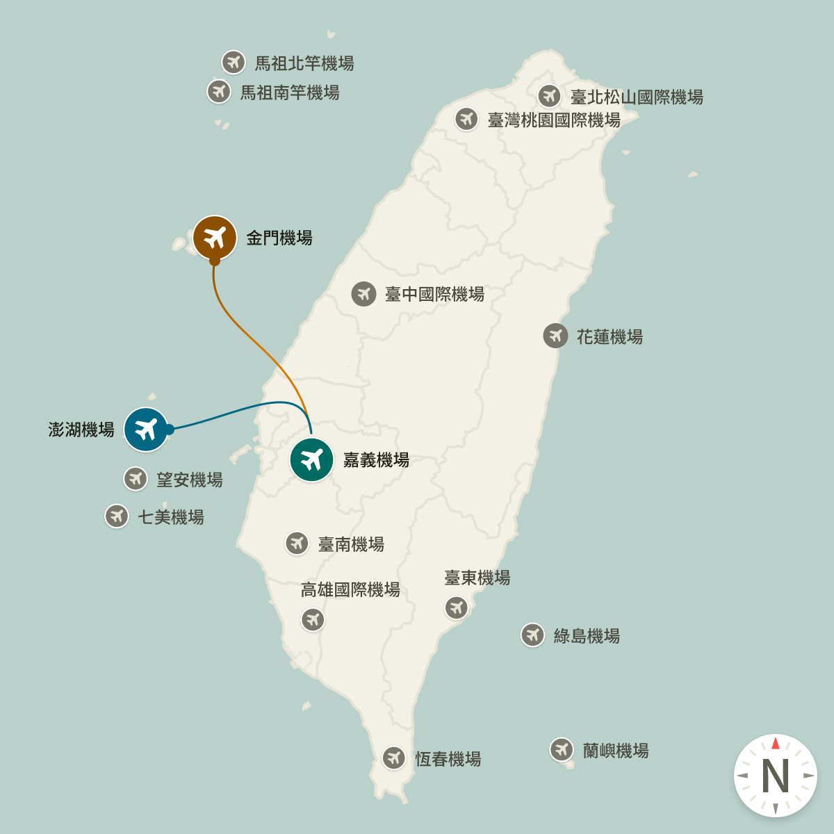 嘉義航空站營運航線為嘉義往返金門、嘉義往返澎湖。